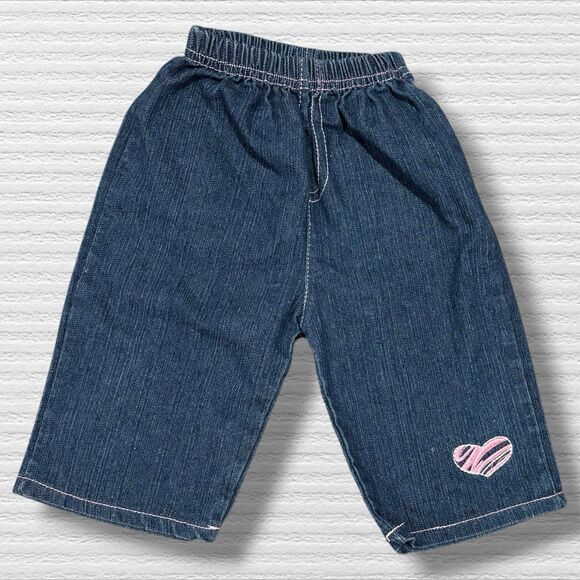 Vintage Carter’s Baby Girls Denim Jeans 24M Blue Pink Heart Embroidered Cotton - Picture 1 of 4
